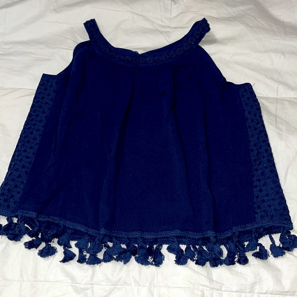 Miss Me Girls Navy Swing Fringe Tank